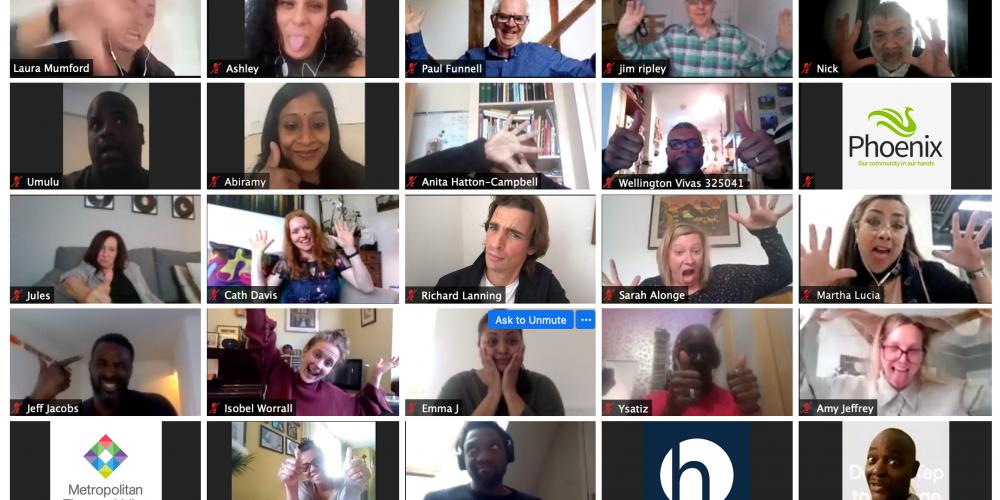 A screenshot of a virtual meeting. You can see a grid of participants who are making funny faces