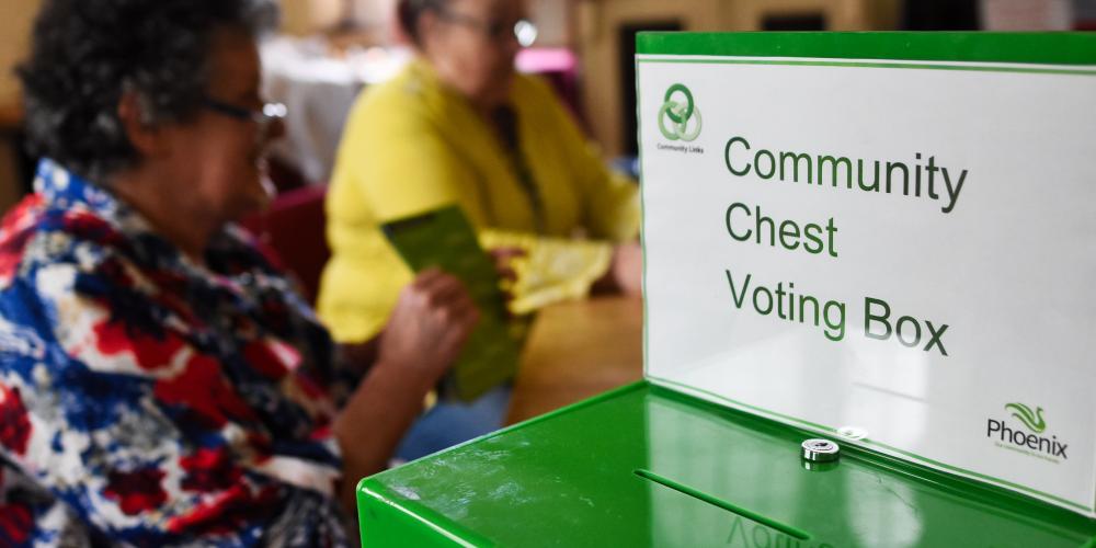 A green, metal voting box
